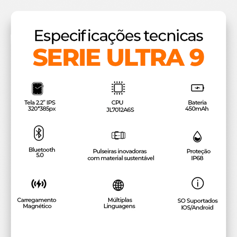 SmartWatch - Série 9 Ultra™ [Kit: 7 Pulseiras + Case]